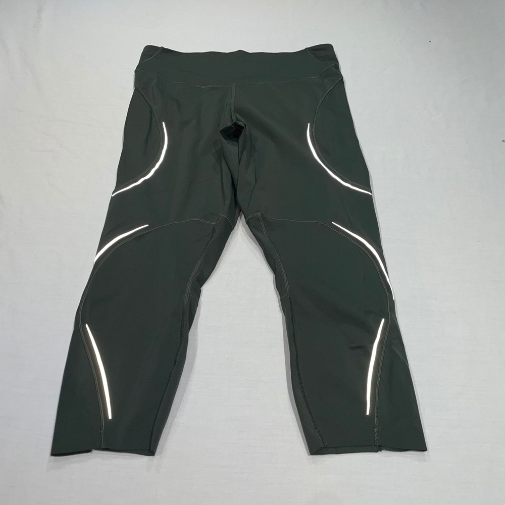 Lululemon Tight Stuff Tight II 23 Green Reflective Crop Leggings Size 12